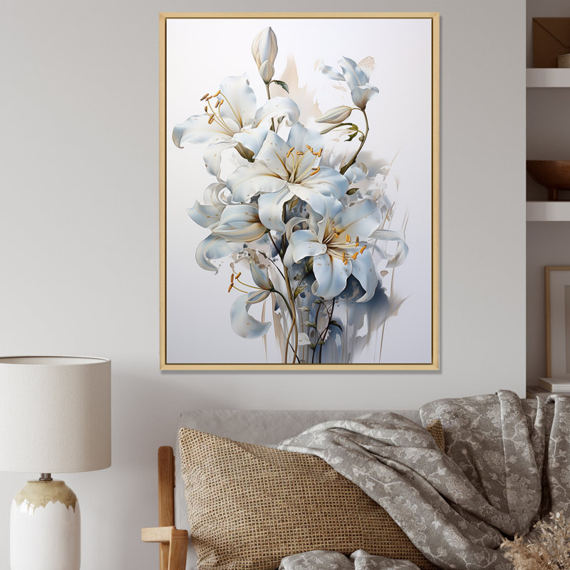 «White Lilies In Bloom Bloquet I» sur toile, H 40 po x l 30 po x P 1,5 po, Cadre naturel flottant