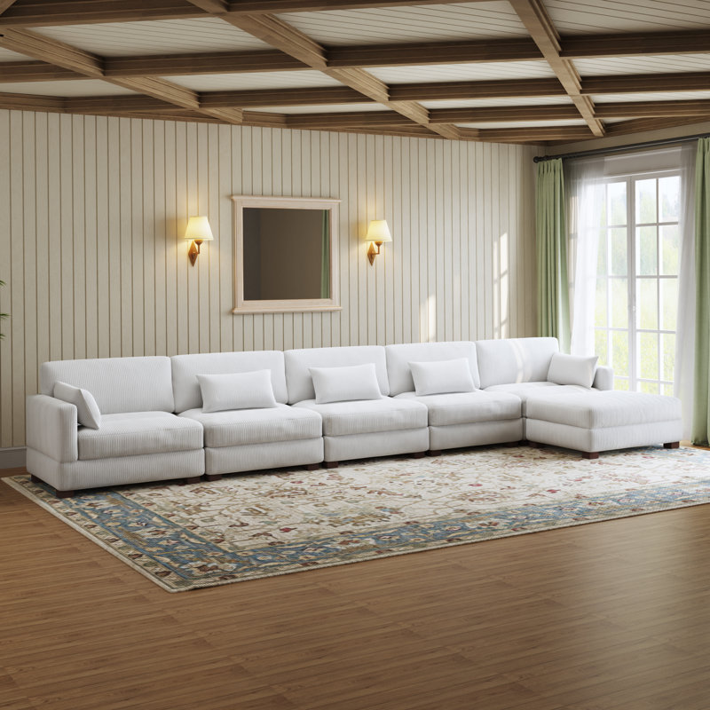 Maelina L-Shaped Corduroy Modular Sectional with Removable Cushion Cover, Beige Corduroy, 30.7"H x 199.2" W x 68.1" D