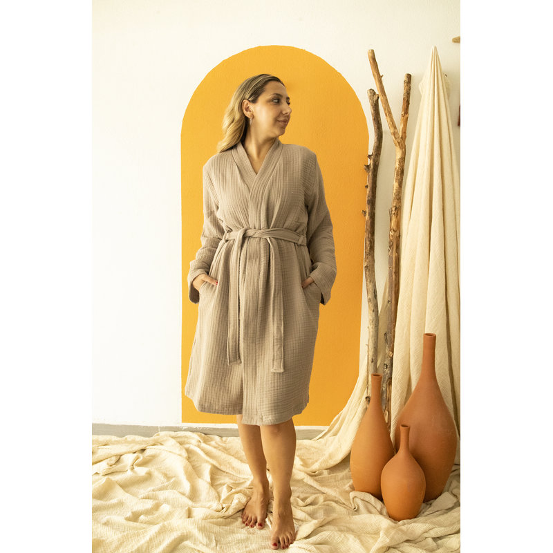 100% peignoirs turcs en mousseline de coton, robes légères et respirantes, M, Gris