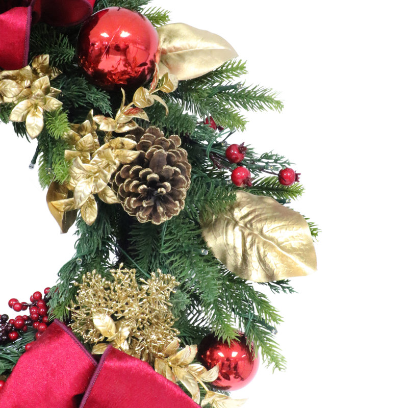 Pre-Lit Artificial Adorned Christmas Wreath