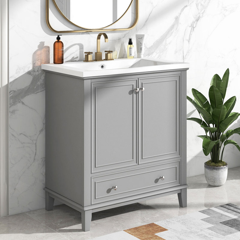 Merelyn 30'' Single Bathroom Vanity with Ceramic Top, Gray