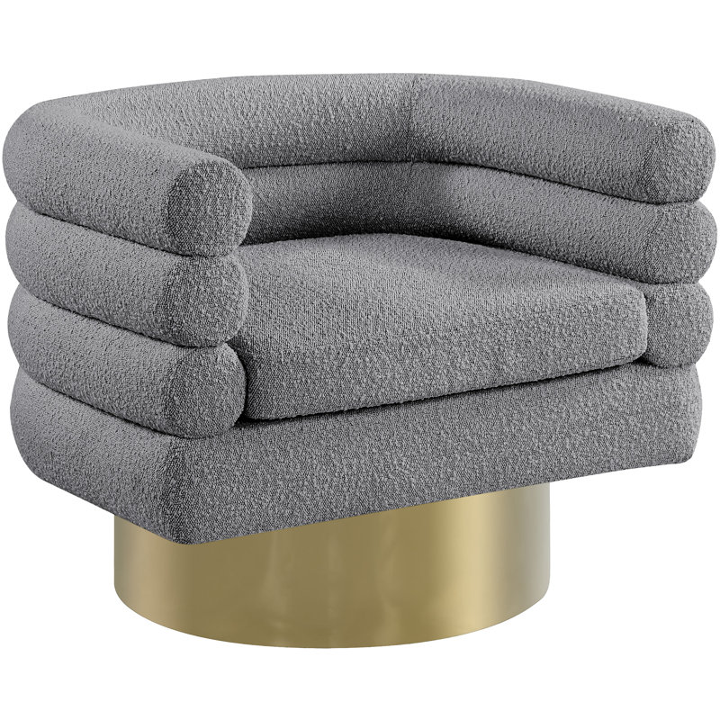 Tessa 33.5" W Boucle Swivel Barrel Chair, Gray Boucle Fabric