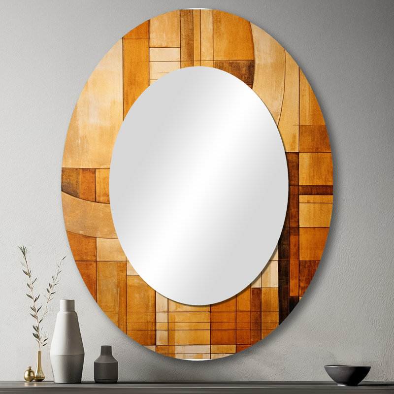 Bronze Brilliance Symetry II - Brown Oval Wall Mirror Decor, 43" x 33"