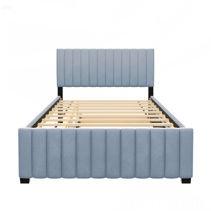 Lit plateforme double en velours avec lit gigogne