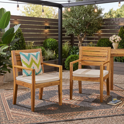 Ensemble de 2 chaises de salle à manger d'extérieur, sablé naturel teint avec coussin beige
