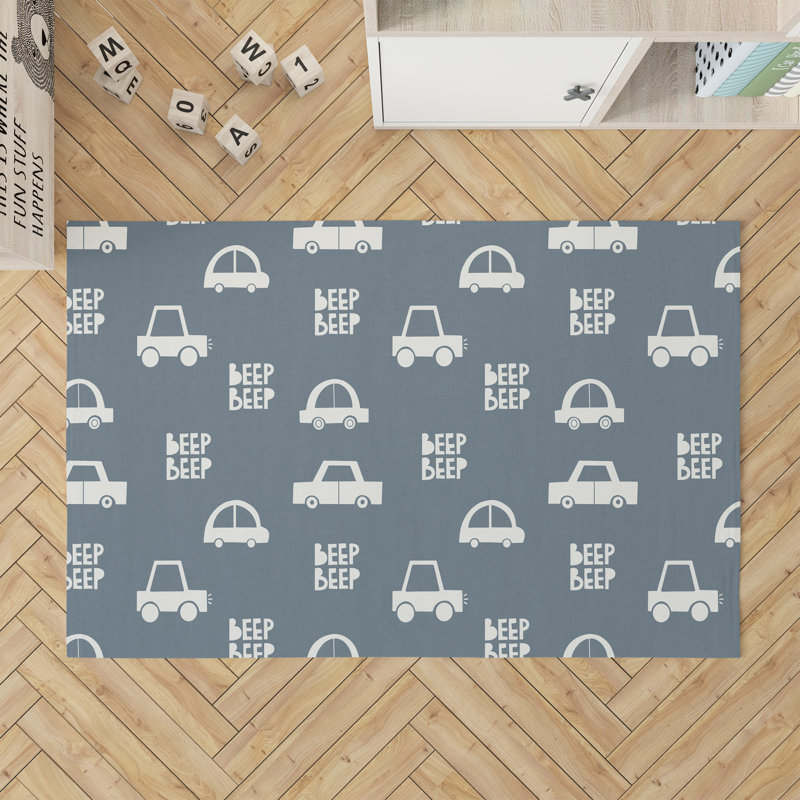 Tapis de jeu Beep Kids, Rectangle 5 pi x 7 pi, Bleu / Ivoire