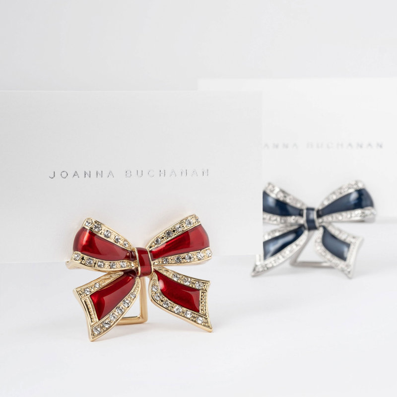 Enamel Bow Placecard Holders, Navy/Shiny Silver
