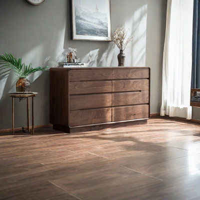 Commode décorative simple en bois massif noyer noir pour chambre à coucher