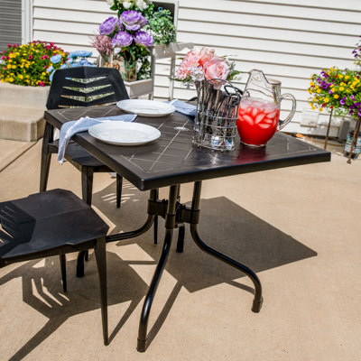 31.25" Square Black Foldable Table with Curved Iron Legs