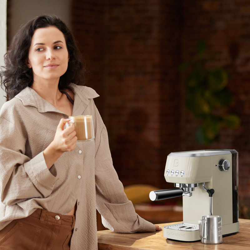 CASABREWS 3700E 20 Bar Espresso Machine Cappuccino Maker with Milk Frother, Yellow