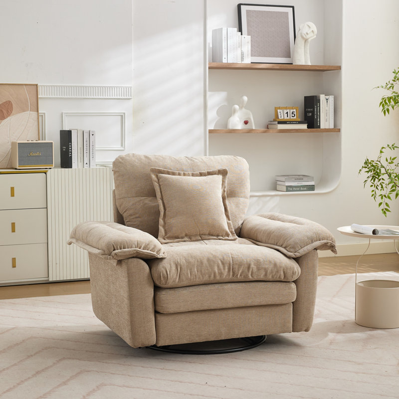 Canapé d'appoint rembourré 360 ° en chenille avec coussin décoratif, Beige foncé