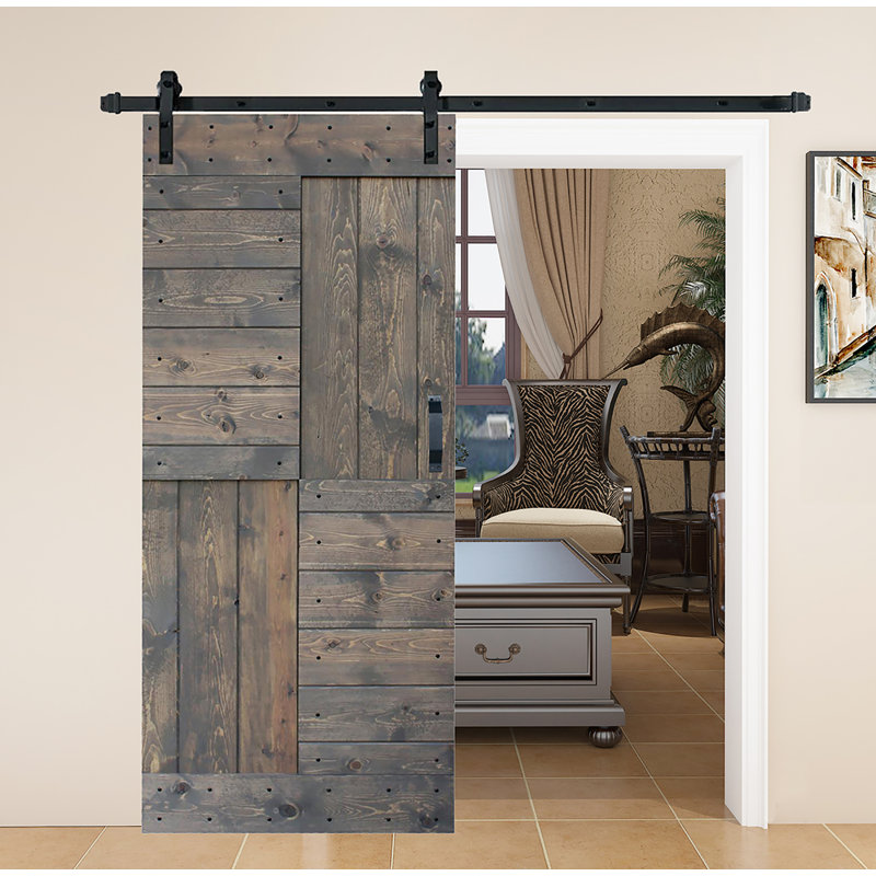 Porte de grange à panneaux en bois S Series avec trousse de quincaillerie d'installation, Gris fumé, 38 po x 84 po