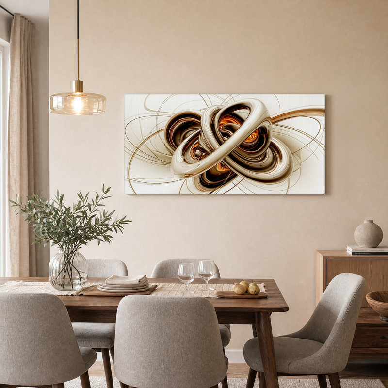 Art abstrait sur toile rubans tourbillonnants abstraits dorés et bronze, 58“W x 28”H