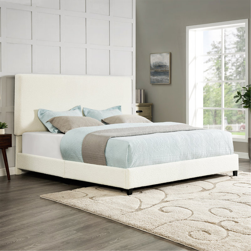 King Size White Upholstered Platform Bed