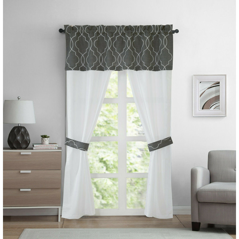 Semi Sheer Curtain, Charcoal/White