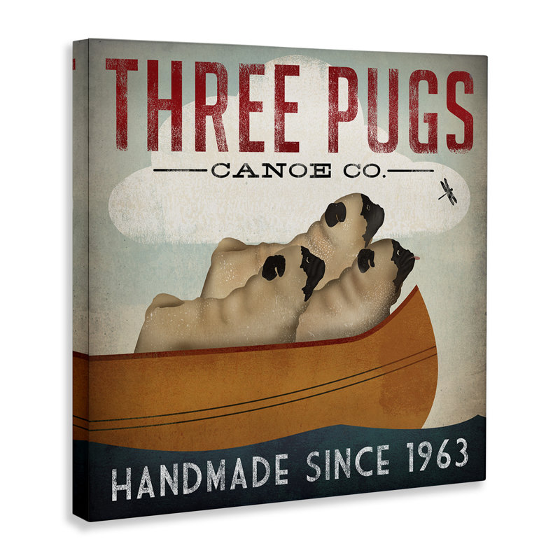 «Three Pugs Canoe Vintage Company», impression sur toile tendue, H 17 po x l 17 po x P 1,5 po
