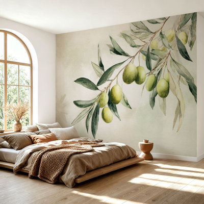 Wall Mural Peel and Stick Wallpaper Watercolor Green Olive Self-Adhesive Removable Contact Paper Wall Decor for Living Room Bedroom 69"H x 96"W