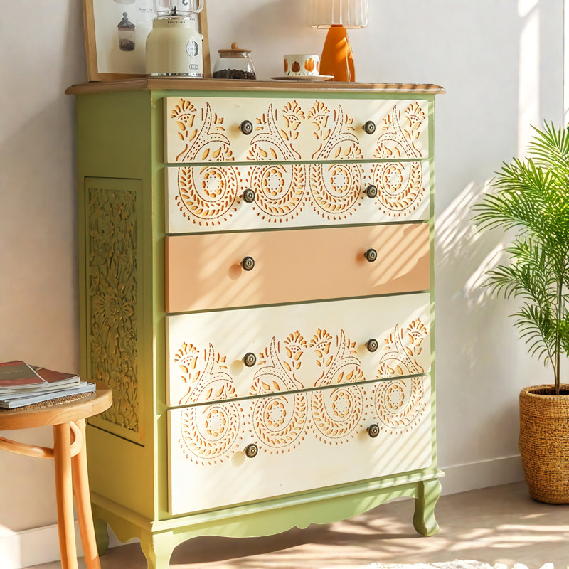 Commode décorative en bois massif 5 tiroirs Exquis