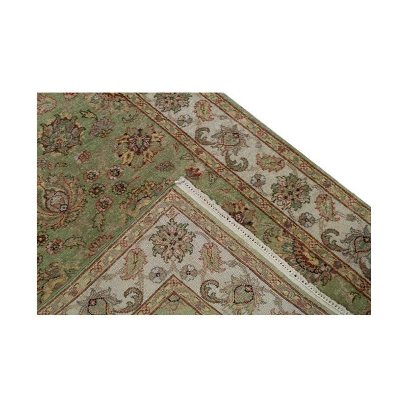 Tapis vert, ivoire et brun noué à la main de haute qualité