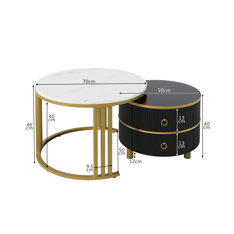 Agatia Frame Coffee Table with Storage, White/Black, Gold/Black