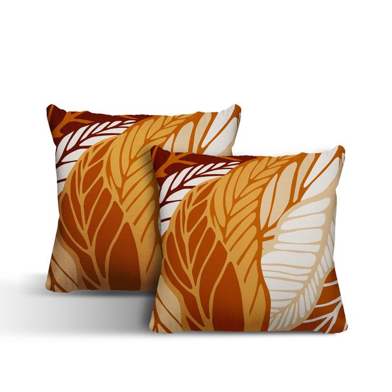 Coussin décoratif floral intérieur / extérieur réversible, L 15 po x H 15 po, Orange