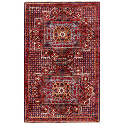 Tapis mauve et rouge noué à la main de haute qualité