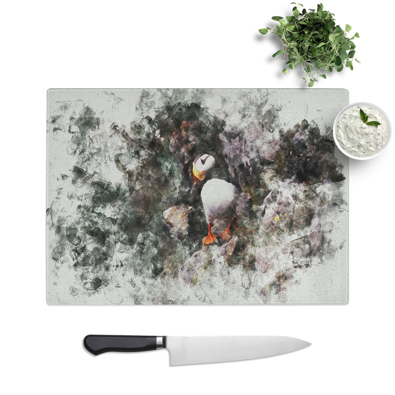 Atlantic Puffin Birds Vol.1 Watercolour Chopping Board, 0.4cm H x 20cm W x 28.5cm L