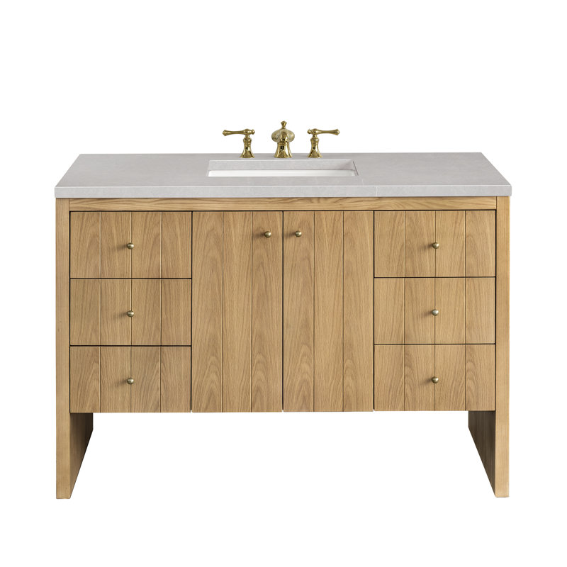Hudson 48'' W Single Vanity, Cala Blue Quartz, 8" Widespread, Light Natural Oak