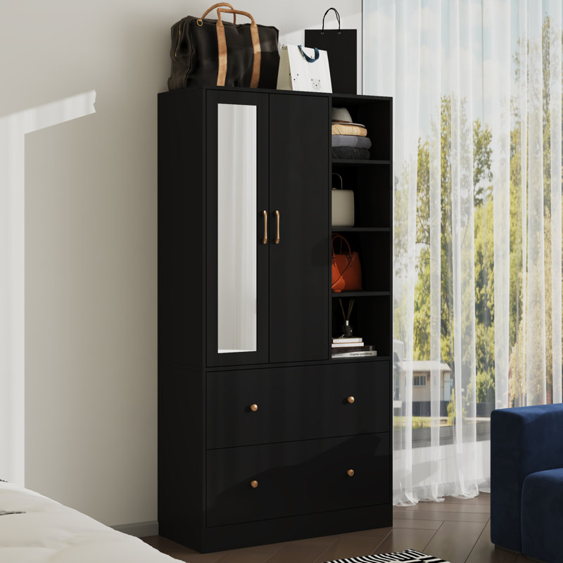Armoire élégante avec porte miroir, Noir