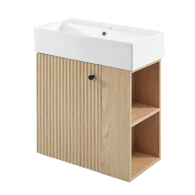 Meuble-lavabo flottant de 21,6 po avec lavabo en céramique pour petites salles de bain, rangement latéral