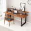 Noyer clair + bureau rectangulaire en bois massif noir et fer-1725013722