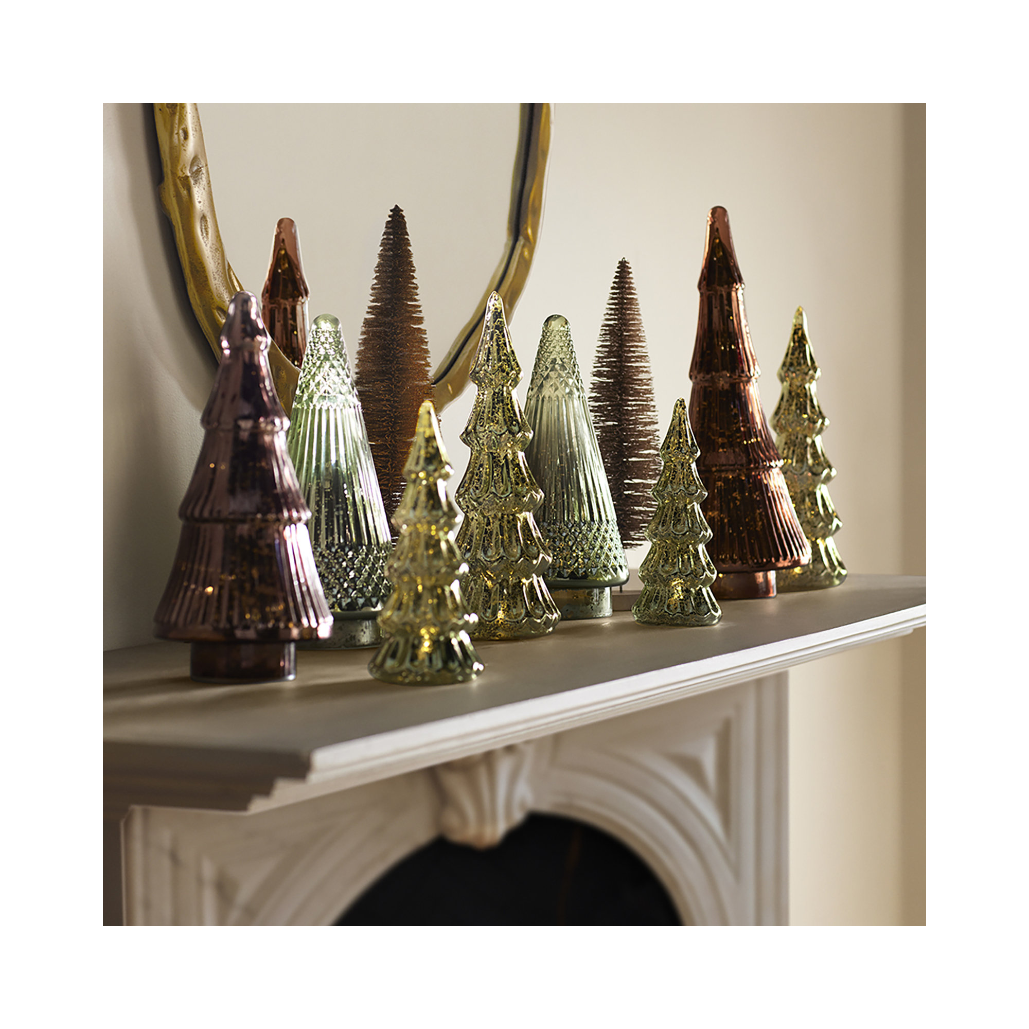 Plastic Bottle Brush Tree With Glitter And Wood Base, 15" H x 3.75" W x 3.75" D