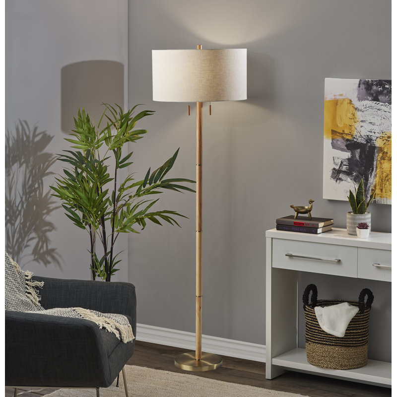 Geno 66.25'' Traditional Floor Lamp, Off-White, Natural/Antique Brass