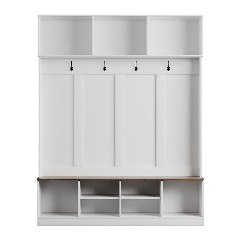 Hall Tree With Bench And Shoe Storage, White