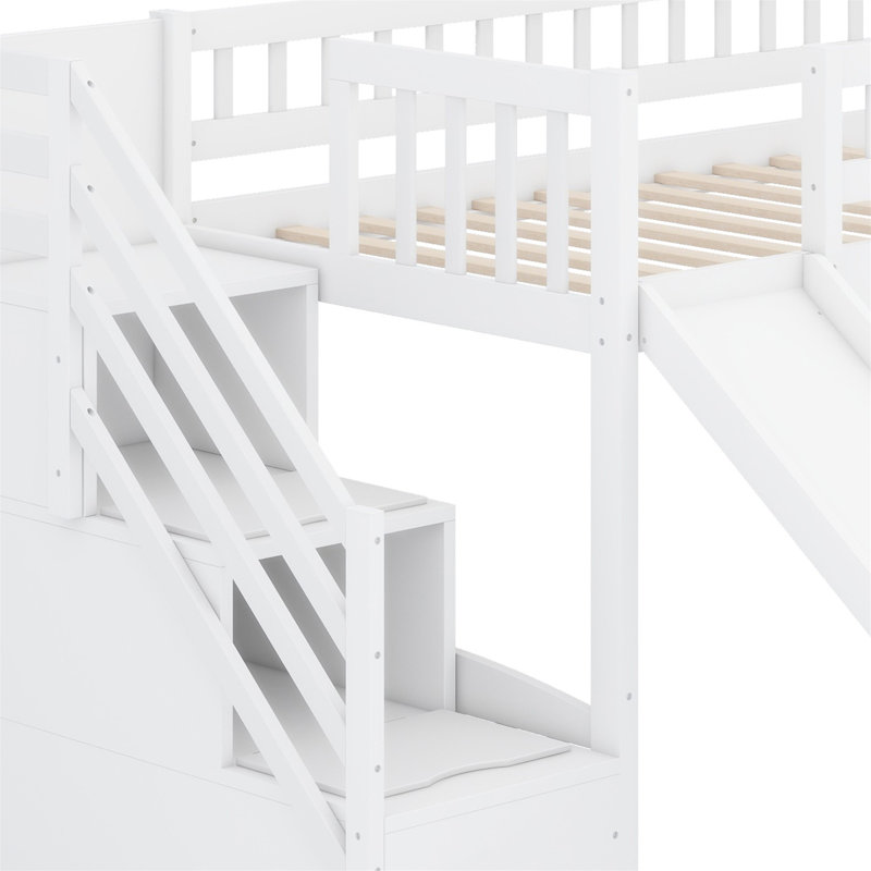 Lit mezzanine avec escalier et glissade, Blanc