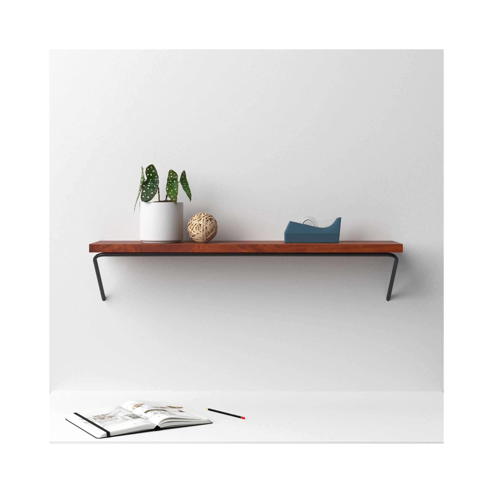 Dryden Wall Mounted Shelves, 7.5'' H X 36'' W X 8'' D, Walnut