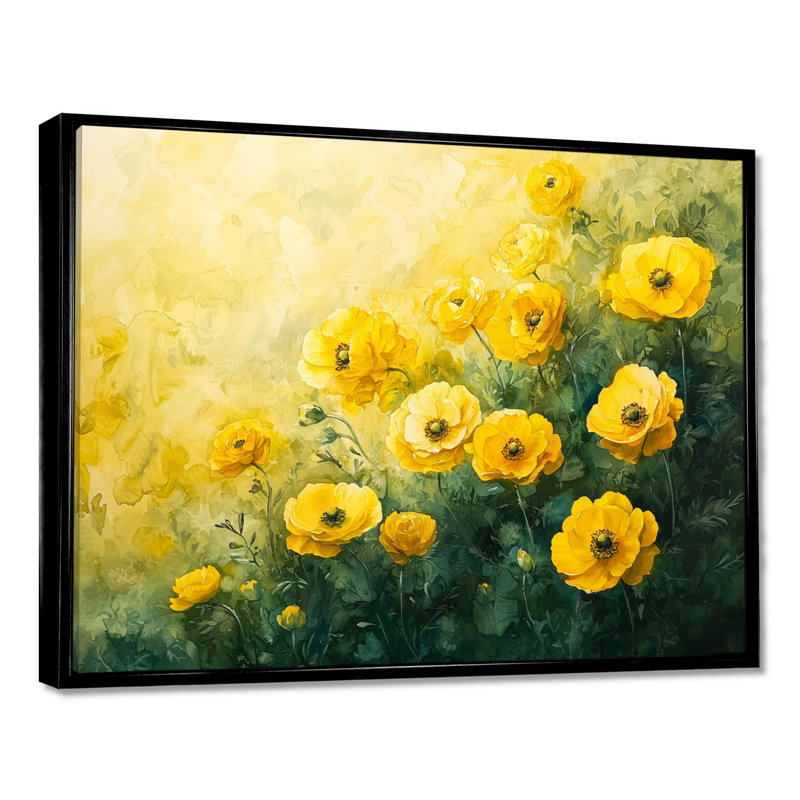 Été fleurs de renoncule à la campagne II - Renoncule grand, art mural, H 30 po x l 40 po, Impression encadrée flottante, Noir
