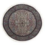 Hand-Knotted High-Quality Ivory and Green Round Area Rug