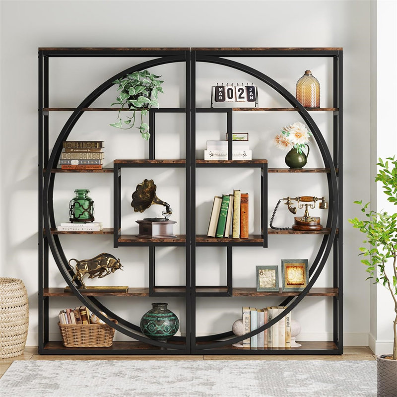 Étagère de style rustique à 5 niveaux de 70,47 po avec 8 tablettes ouvertes pour le salon, Brun rustique