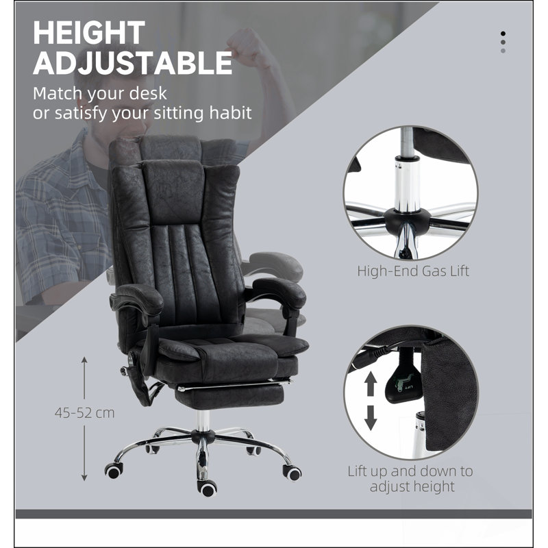 Chaise de bureau, chaise d'ordinateur à haut dossier avec massage à 6 points, chaleur, hauteur réglable et repose-pieds rétractable