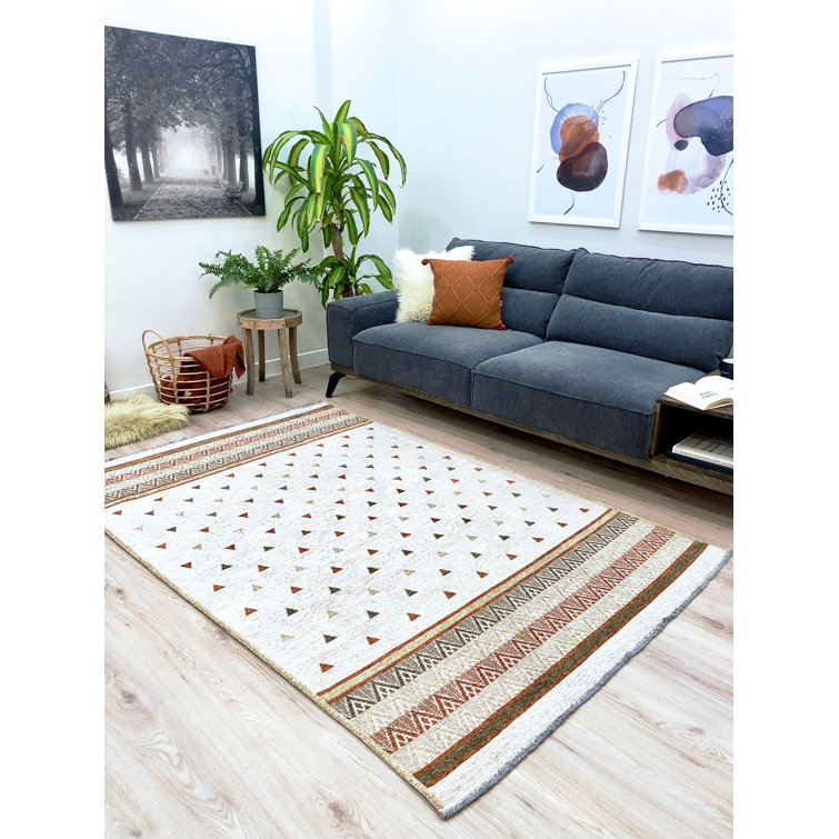 Alfa Rich Geometric Beige Terracotta Washable Cotton Area Rugs for Living Room Bedroom Kitchen