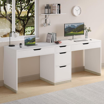 78 Inch Double Desk for Two People with 5 Drawers, Extra Long Computer Desk Writing Workstation (Incl. File Drawer) for Home Office