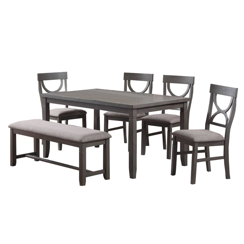 Ensemble de salle à manger en bois 6 pièces, gris