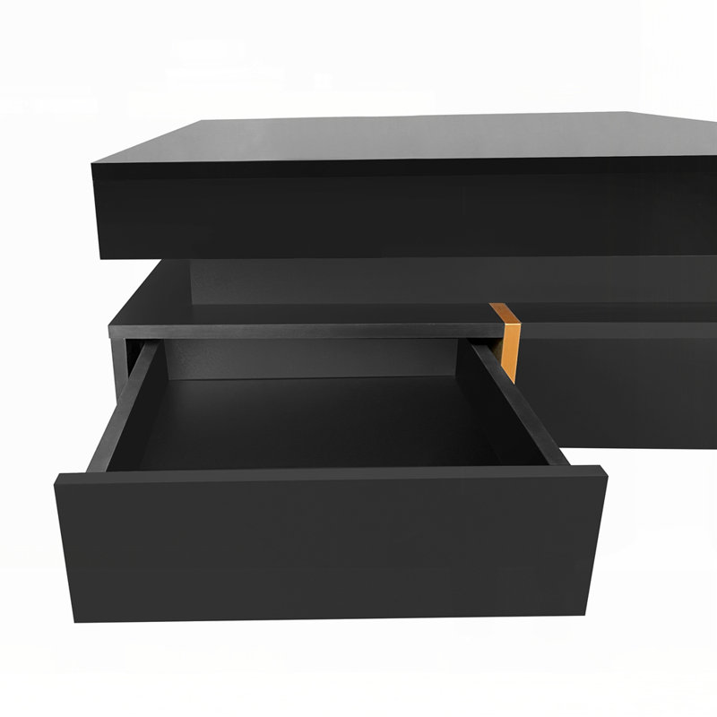 Modern High Gloss Coffee Table With 4 Drawers, Black