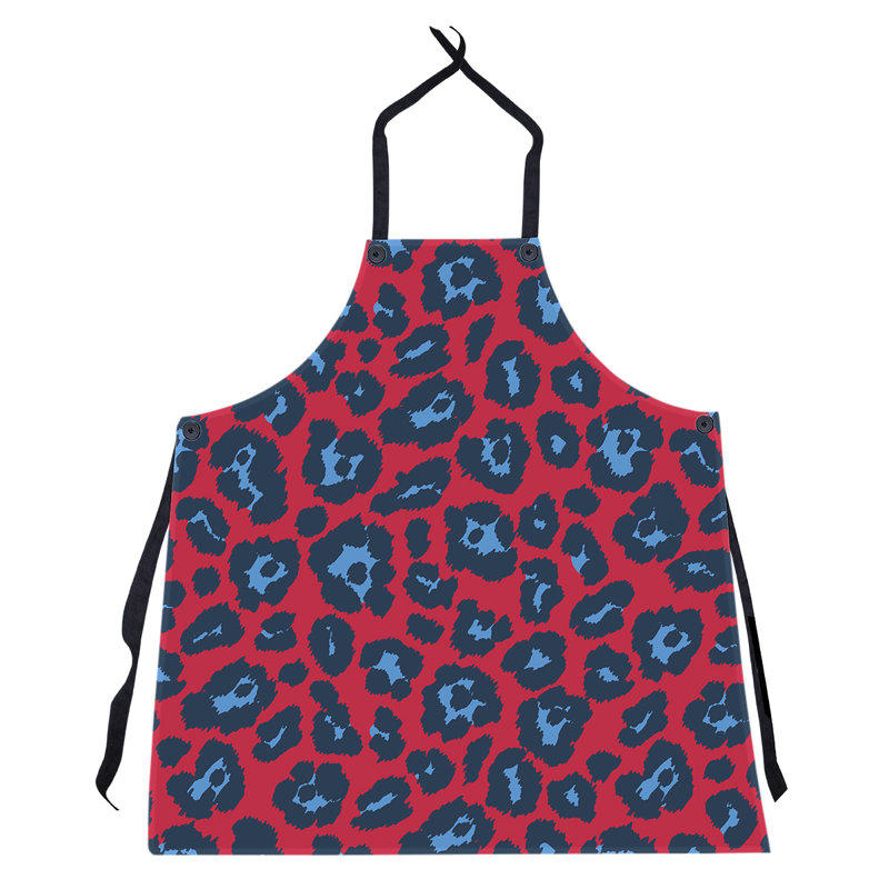 Animal Print Bib Apron, Red/Dark Blue/Blue