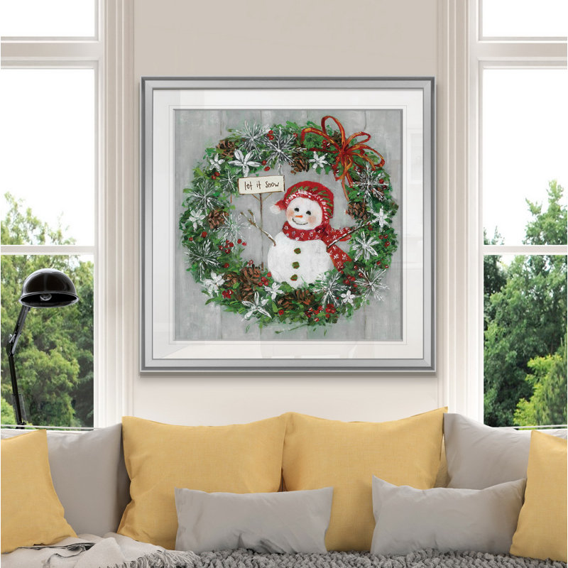 « mme bonhomme de neige », peinture, H 16 po x l 16 po x P 1,5 po, Encadrement argenté