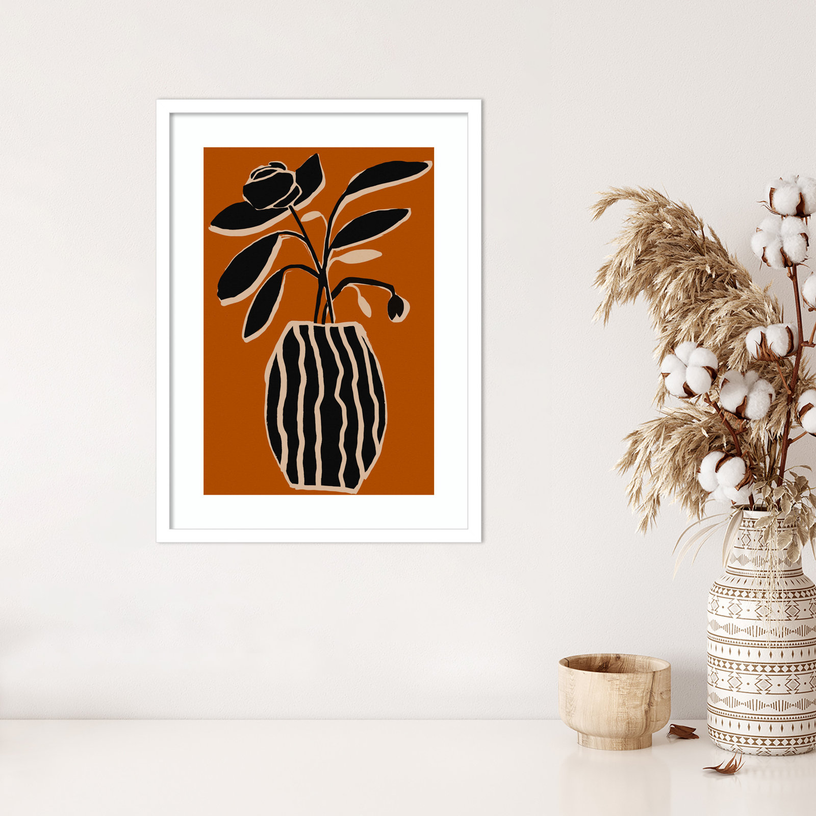 Ochre Still Life No 5 by Treechild, White Framed, 25" H x 19" W x 1" D