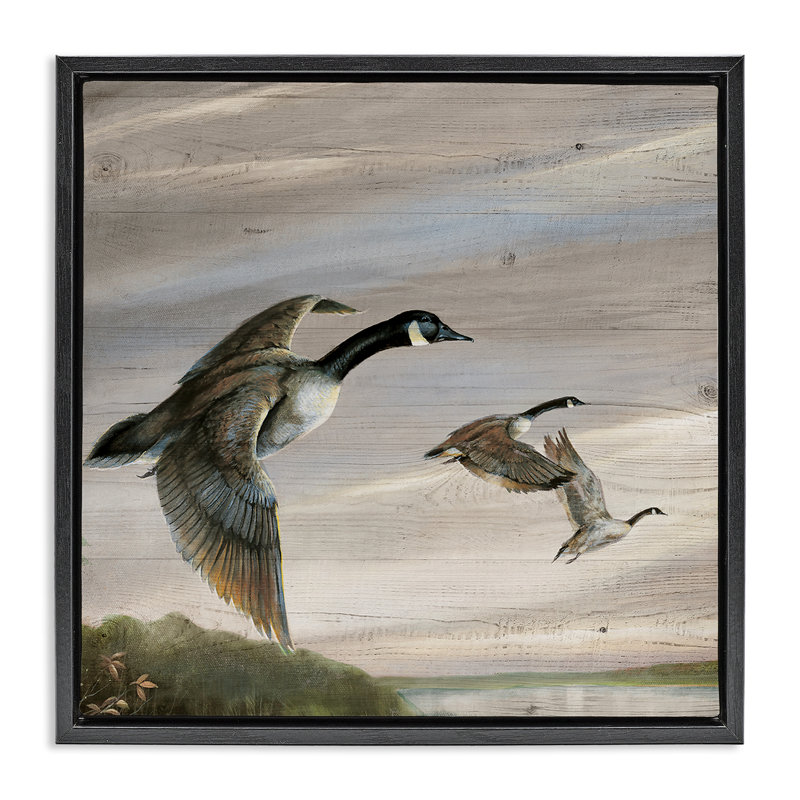 Flying Geese over Rustic Floating Frame, design by Ruane Manning, Jet Black Floater Frame, 18" H x 18" W