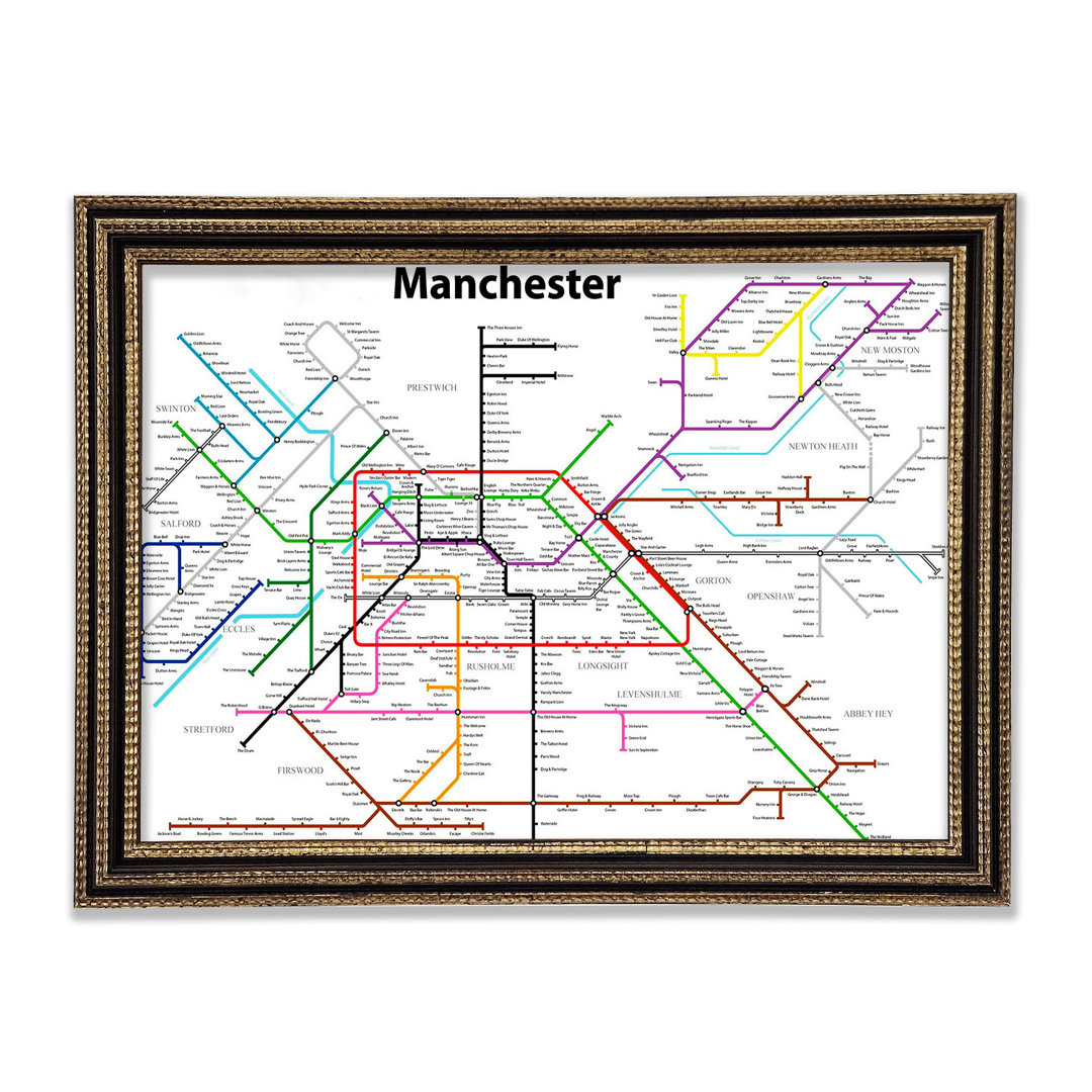 Manchester Pub Tube Map Gerahmter Druck