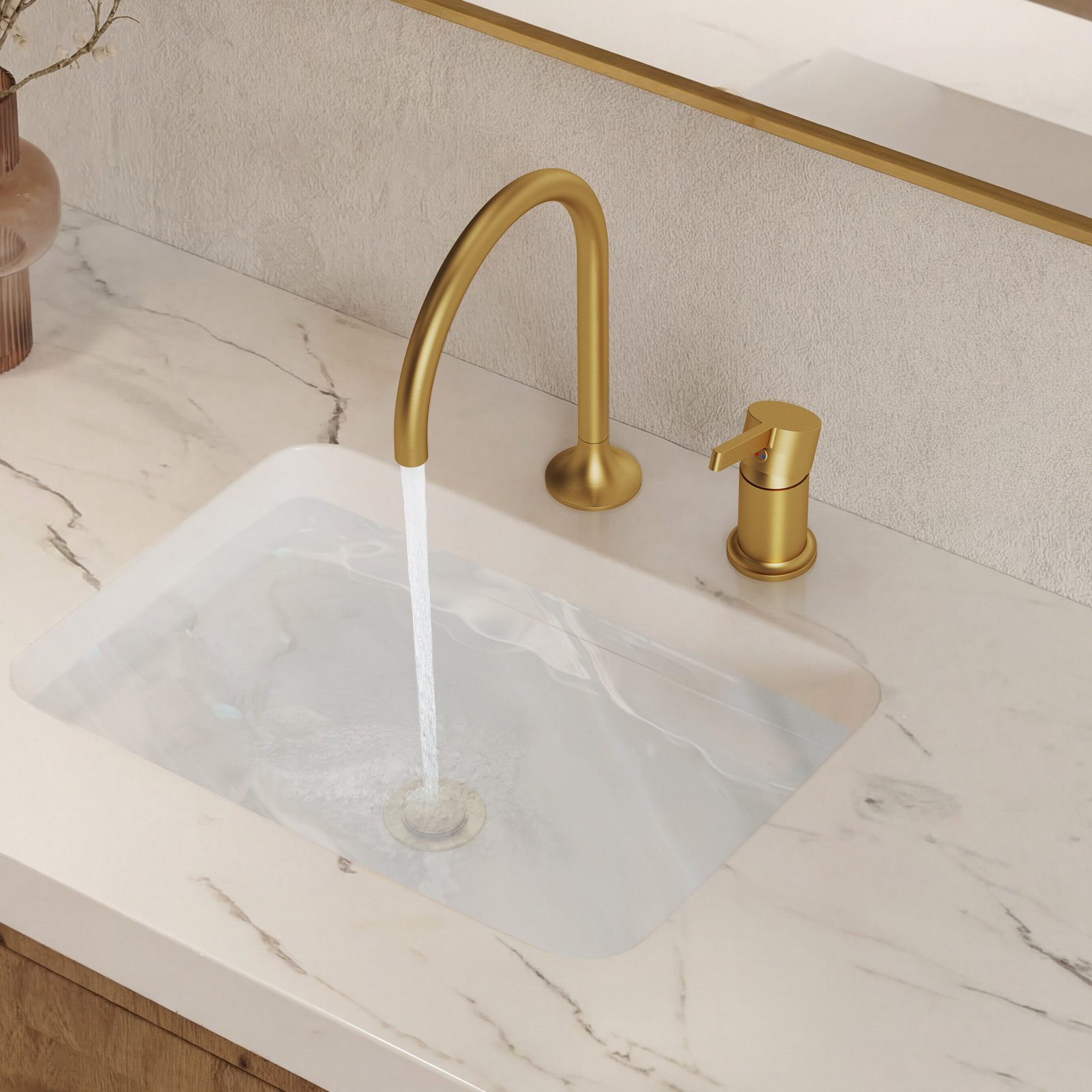Single-Handle Bathroom Faucet with Drain, Brushed Gold
